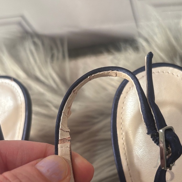 Caparros Navy Blue Satin Peep Toe Slingback Heels with Rhinestones Size 9 - Picture 11 of 11